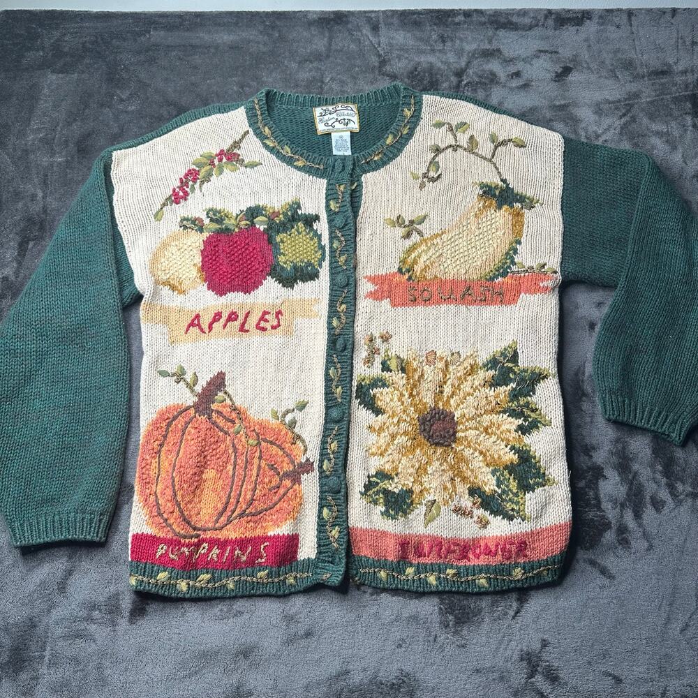 Vintage Heirloom Collectables Pumpkin Apple Fall Autumn Chunky Grandma Sweater M